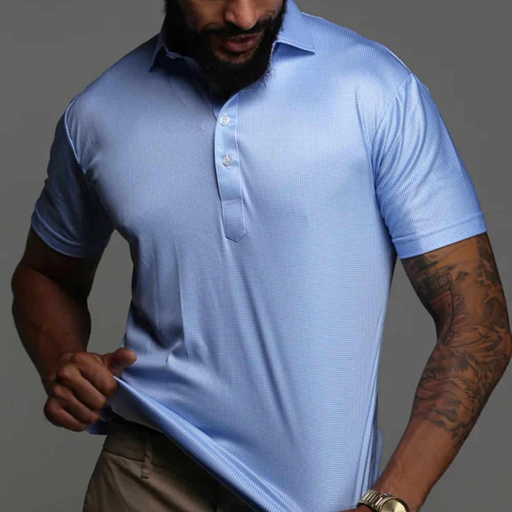Collars & Co. Semi-Spread Collar Polo Blue Houndstooth Size Small NWT - Picture 5 of 8